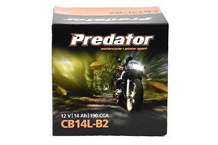 **CB14L-B2 12V Predator Motorcycle Battery - High Performance, Conventional Flooded, OEM Replacement**
