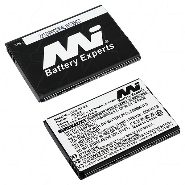 MI Battery Experts CPB-BV-6A-BP1 Lithium-Ion Smartphone Battery - 1.2Ah, 3.7V, 4.4Wh, Ultra-Light 25.2g Design