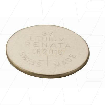 Renata CR2016 3V Lithium Coin Cell Battery Swiss-Engineered, 90mAh Capacity, 20mm x 1.6mm for Precision Electronics