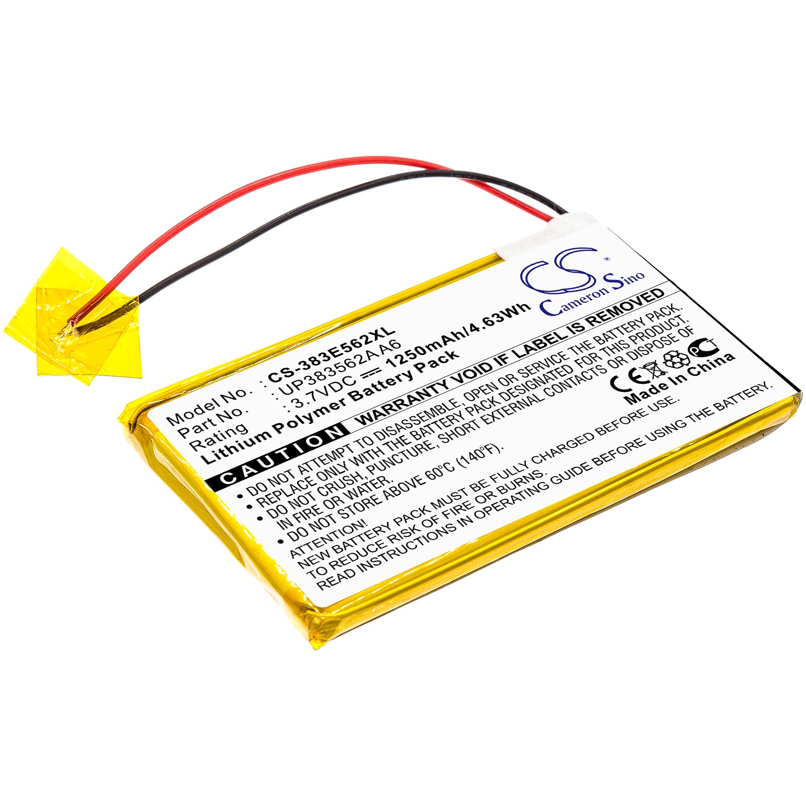 1250mAh Battery for Palm Tungsten E2 PDA Pocket PC, 3.7V Li-Polymer Replacement, Model UP383562A
