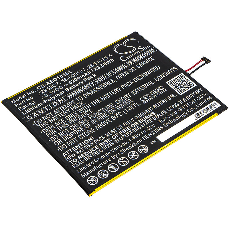 6200mAh Replacement Battery for Amazon Kindle Fire HD 10.1 (7th Gen) Tablet - 3.8V, 23.56Wh, SL056ZE Model
