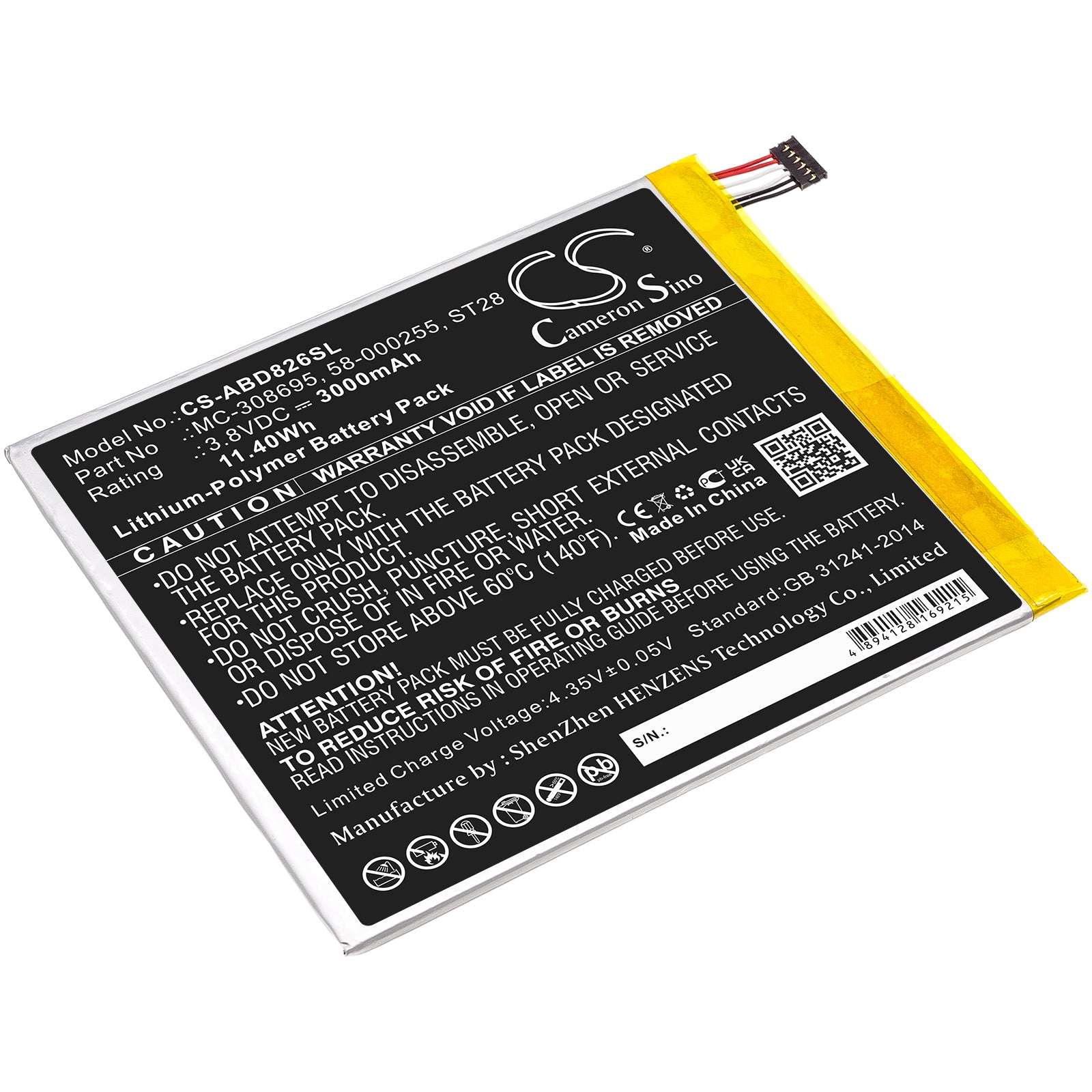 3000mAh Replacement Battery for Amazon Kindle Fire 9th Gen Tablet (M8S26G) - 3.8V Li-Polymer
