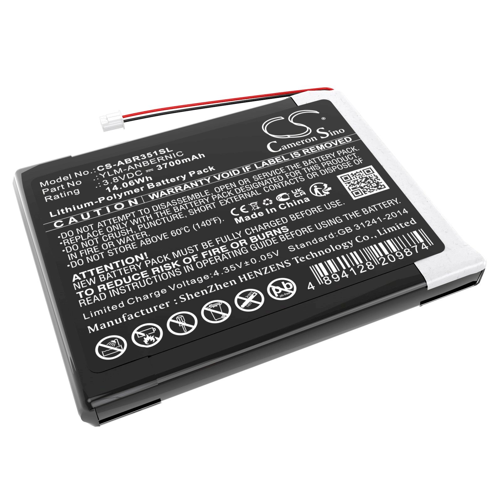3700mAh Replacement Battery for Anbernic RG351V & RG35XX Retro Console, 3.5" Screen, 3.8V Li-Polymer
