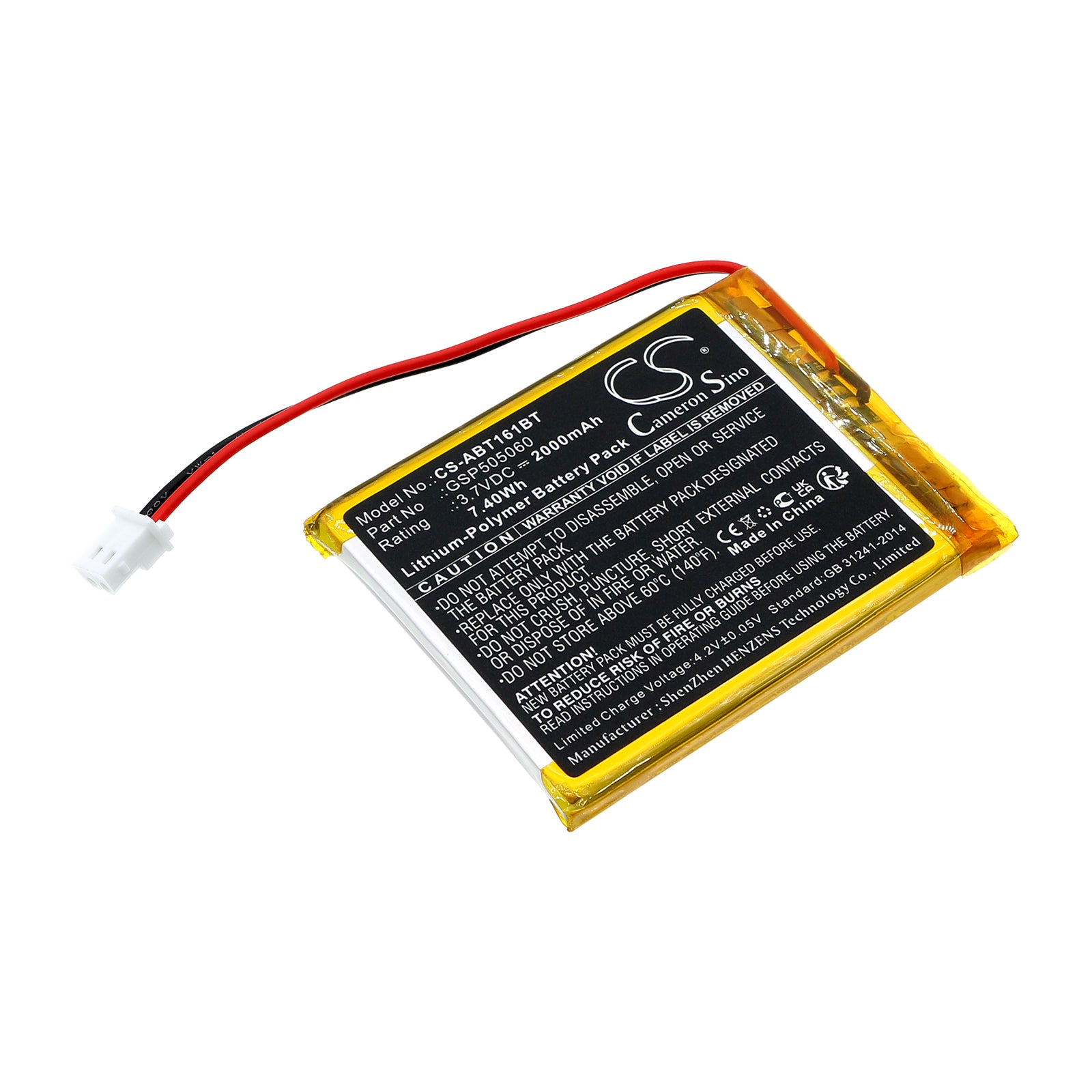 Abus TVAC16001 Alarm Battery Replacement - 2000mAh, 3.7V Li-Polymer, GSP505060 - Exact Fit Upgrade
