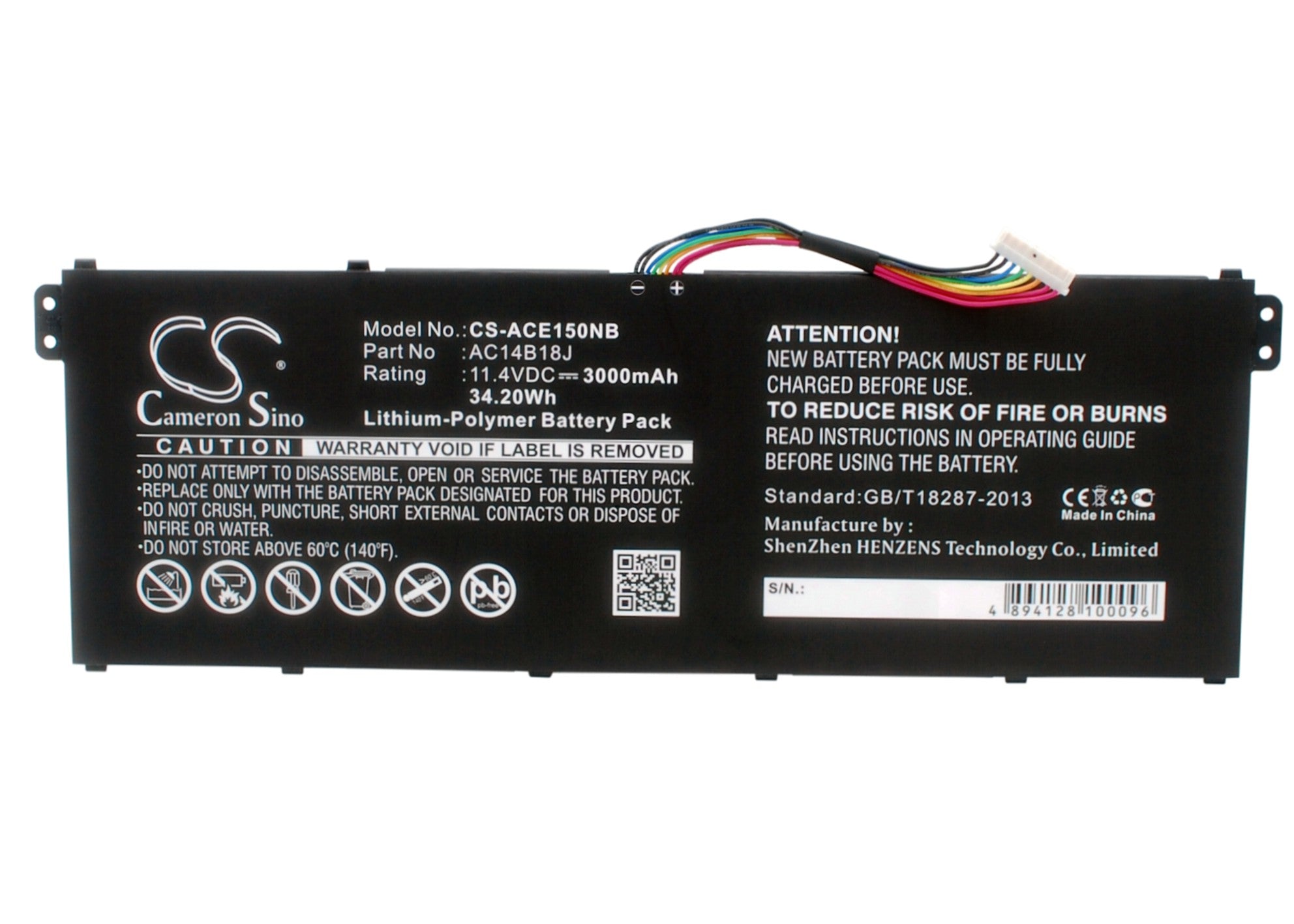 3000mAh 11.4V Li-Polymer Battery for Acer Chromebook, Aspire, Extensa, Gateway Laptops - Replacement Battery

