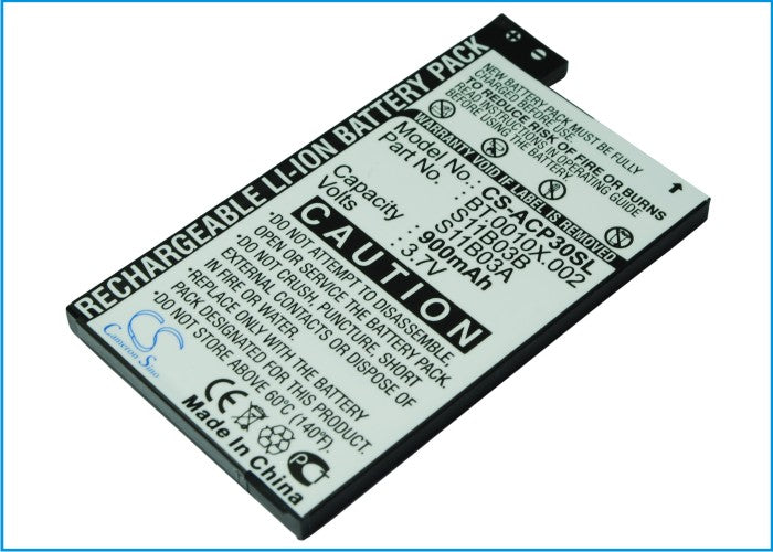 900mAh Replacement Battery for Acer neoTouch P300 Smartphone - 3.7V Li-ion, Fits OT-S988W & S11B03A/B
