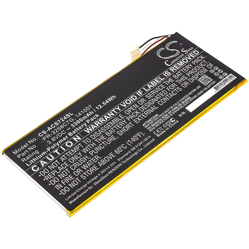 3300mAh Battery for Acer Iconia Talk S A1-734 Tablet - 3.8V Li-Polymer Replacement (PR-3258C7G)
