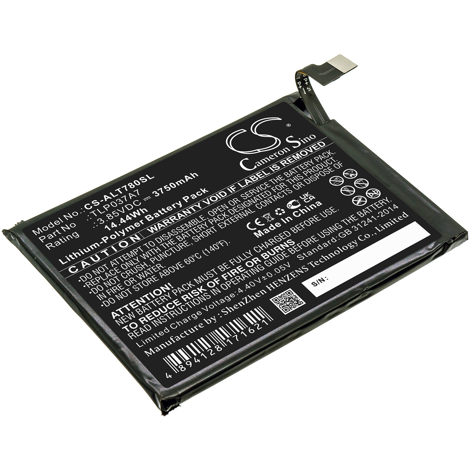 Alcatel Plex T780H Replacement Battery - 3750mAh Li-Polymer - 3.85V, 14.44Wh - Phone Battery Replacement 
