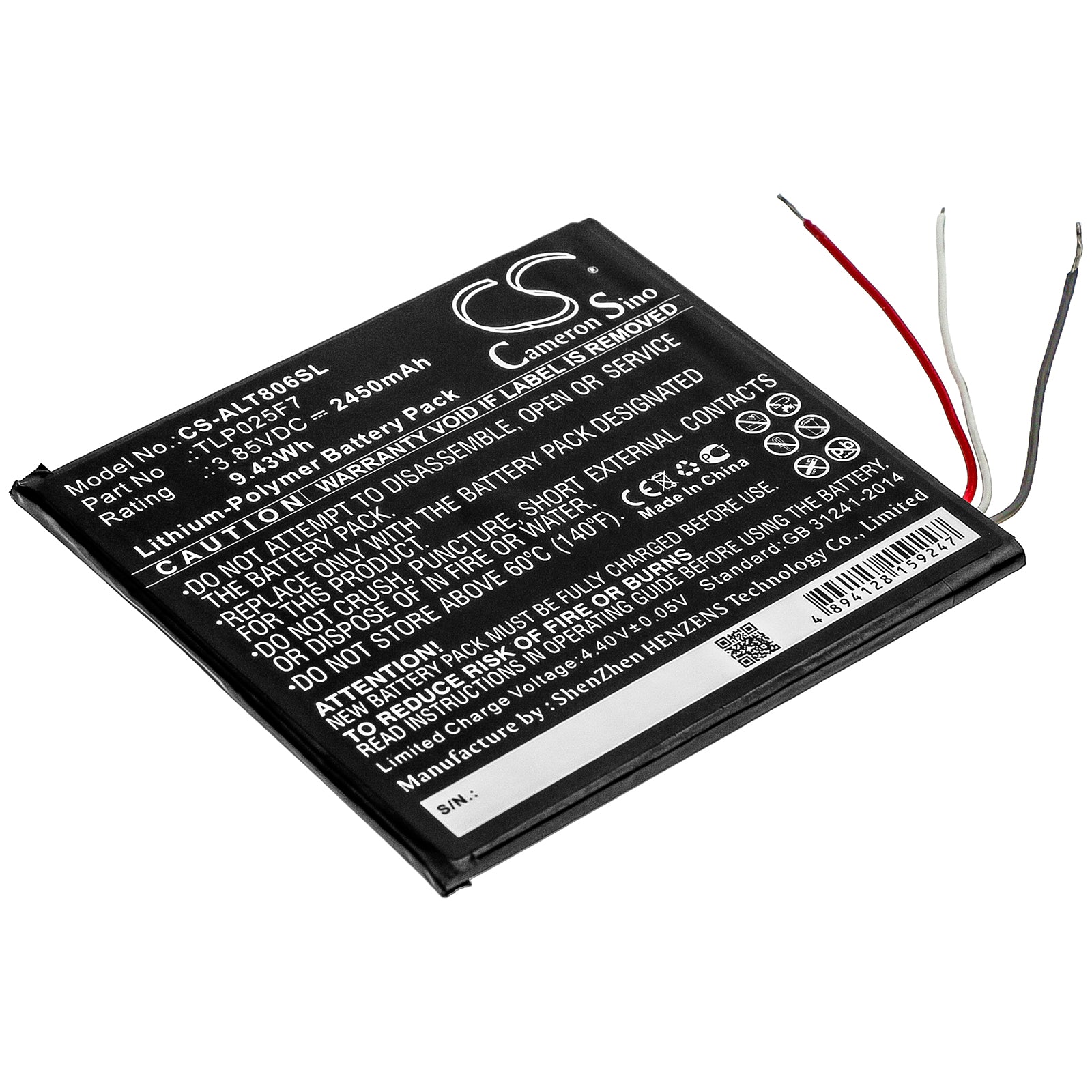2450mAh Replacement Battery for Alcatel 1T 7" OT-8068 Tablet - 3.85V Li-Polymer + Tools
