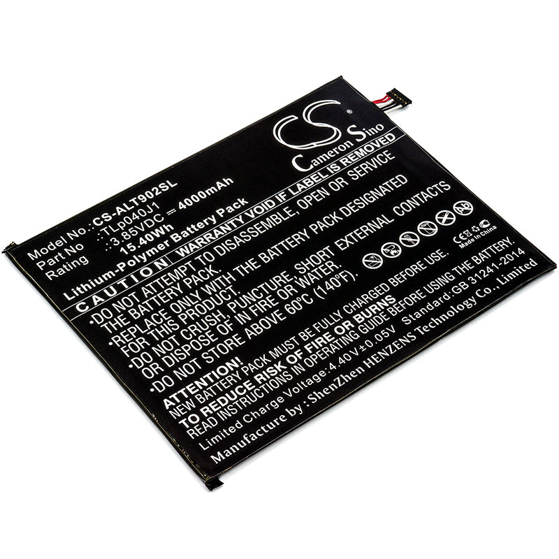 4000mAh 3.85V Replacement Battery for Alcatel A30 Tablet, Joy Tab (9024W, 8082, 9029Z) - Li-Polymer
