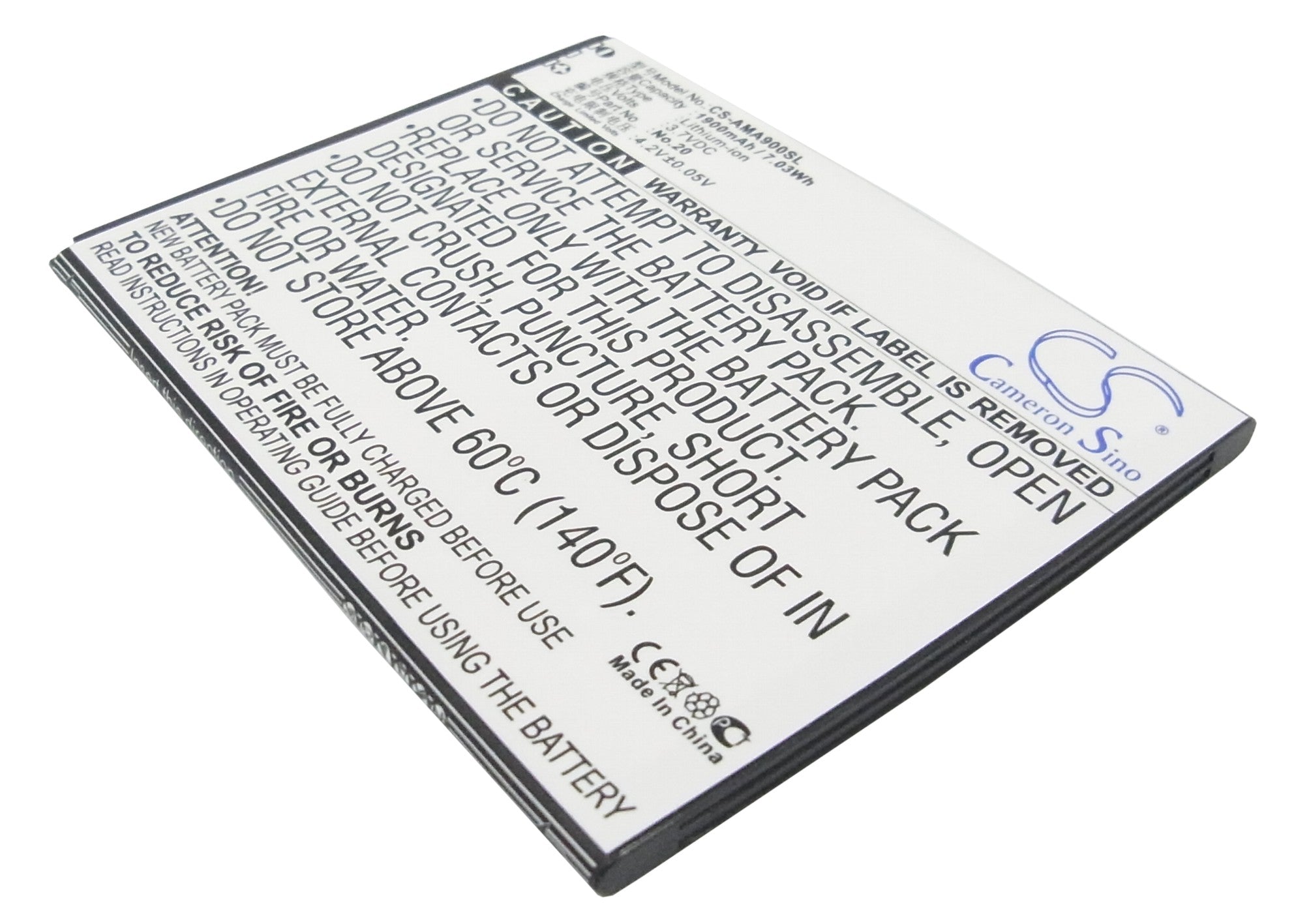 1900mAh 3.7V Li-ion Replacement Battery for AMOI 862W, A955T, A900W, A900T Smartphones - Power Solution
