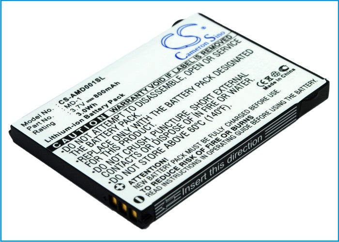 800mAh Battery Replacement for AMOI MD-1 Smartphone - 3.7V Li-ion, 51.76x37.98x4.34mm
