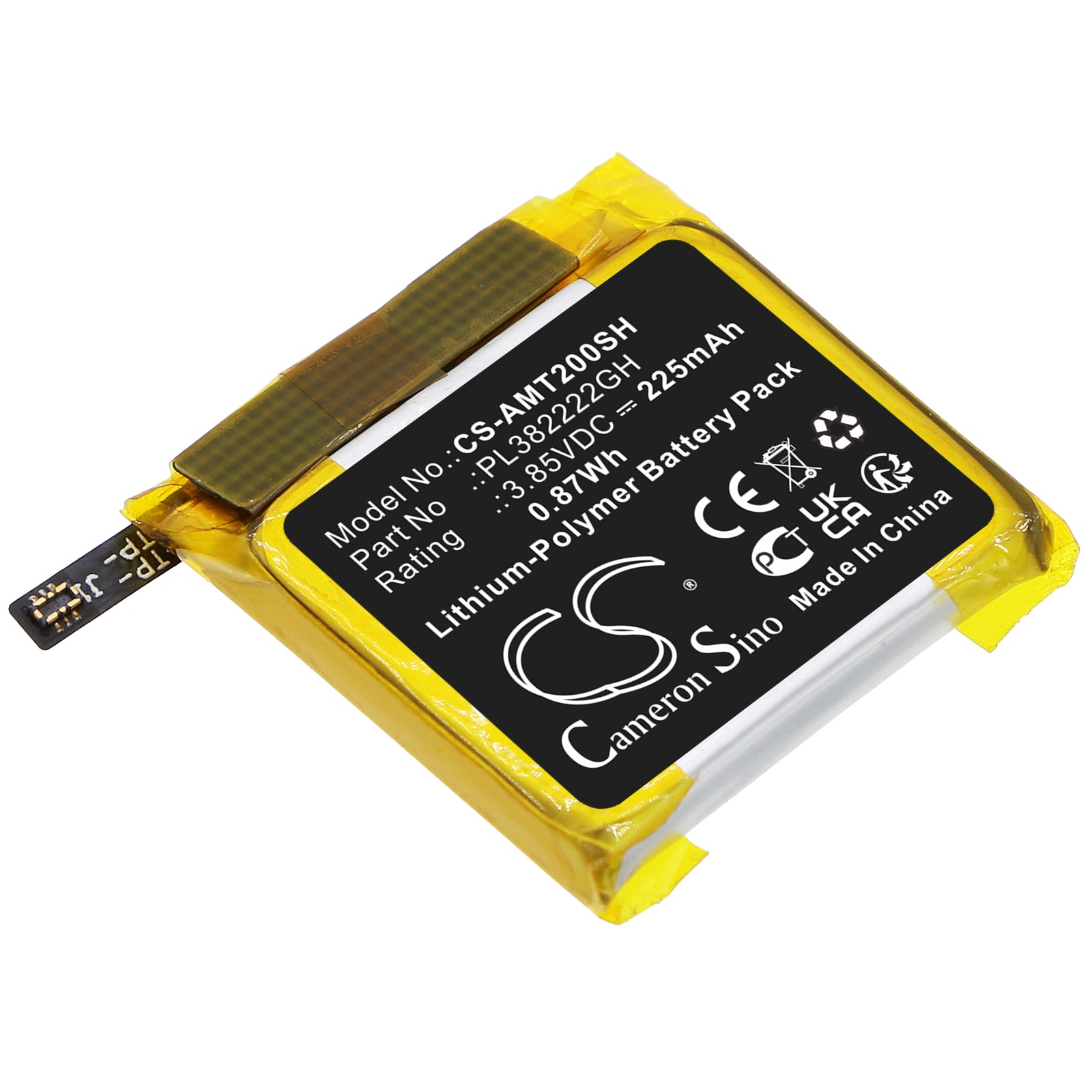 225mAh 3.85V Li-Polymer Replacement Battery for Amazfit POP, Bip U, A2009, A2017 Smartwatch 

