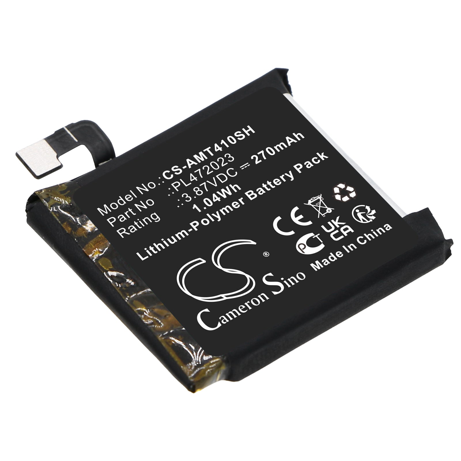 270mAh Replacement Battery for Amazfit GTS 4 Mini Smartwatch - 22.7x20x4.6mm, 3.87V Li-Polymer