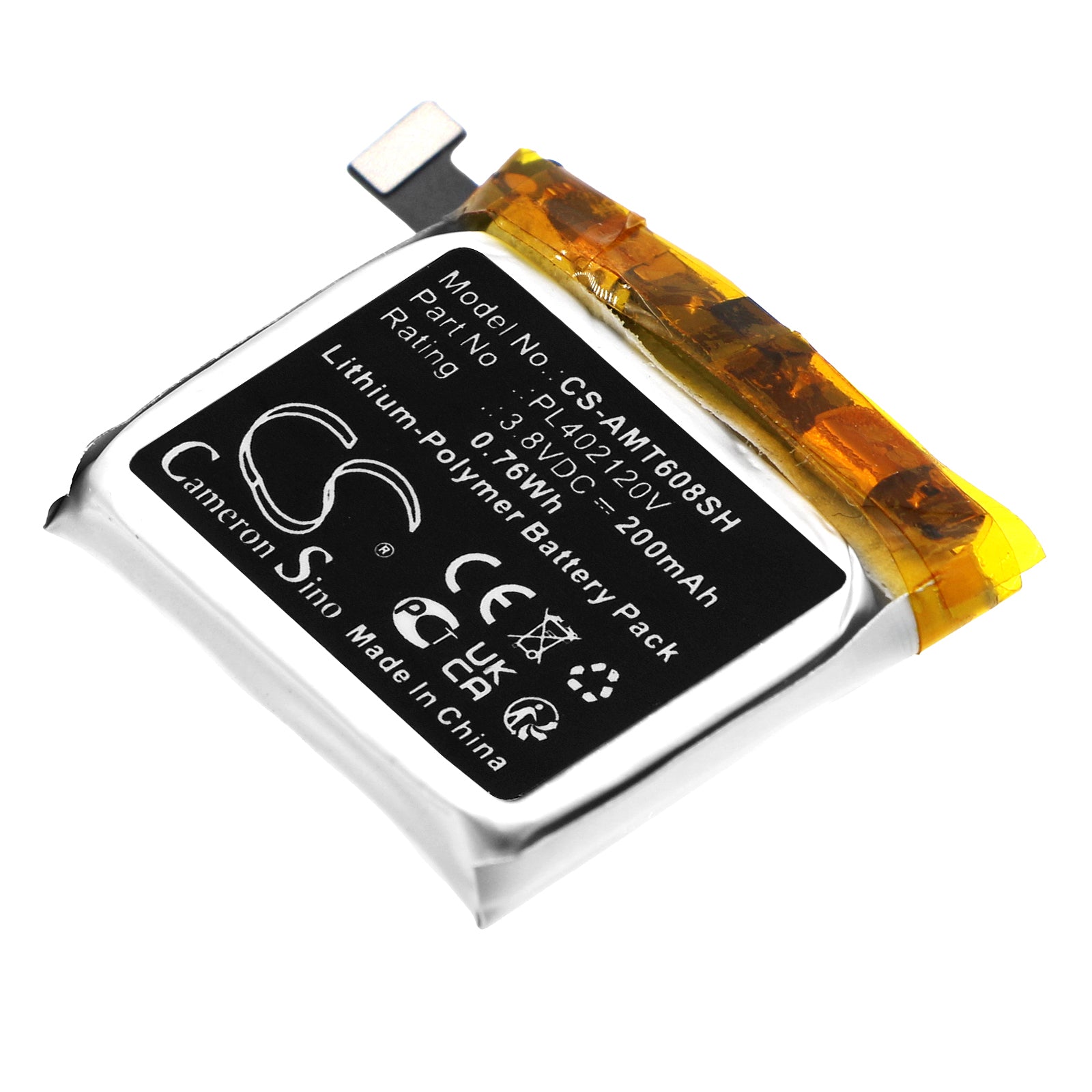 200mAh Replacement Battery for Amazfit Bip A1608 Smartwatch - 3.8V, 0.76Wh (Model: PL402120V)
