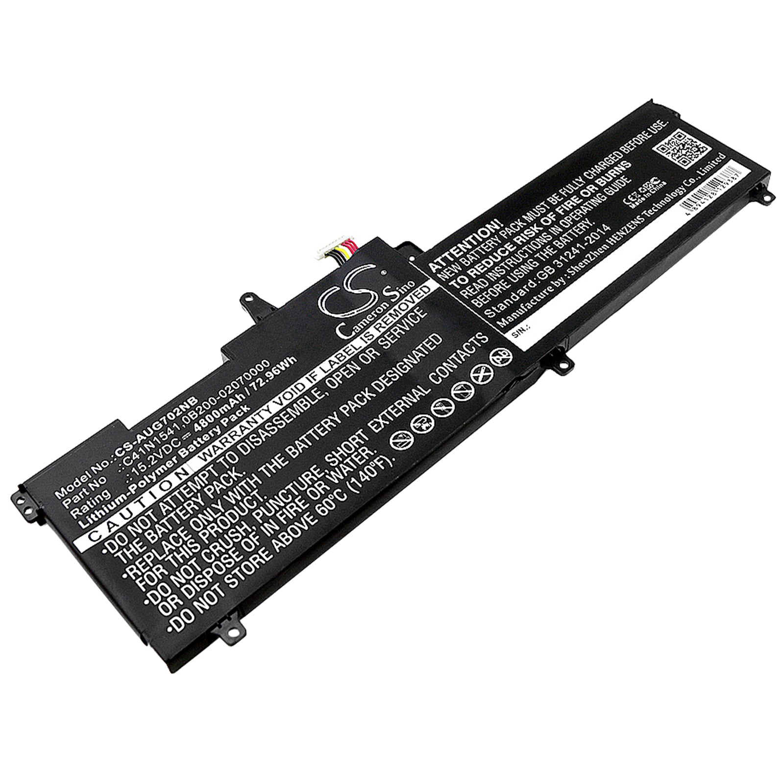 72.96Wh 4800mAh Laptop Battery for Asus GL702 Series (GL702VT, VM, VS) - C41N1541 Replacement
