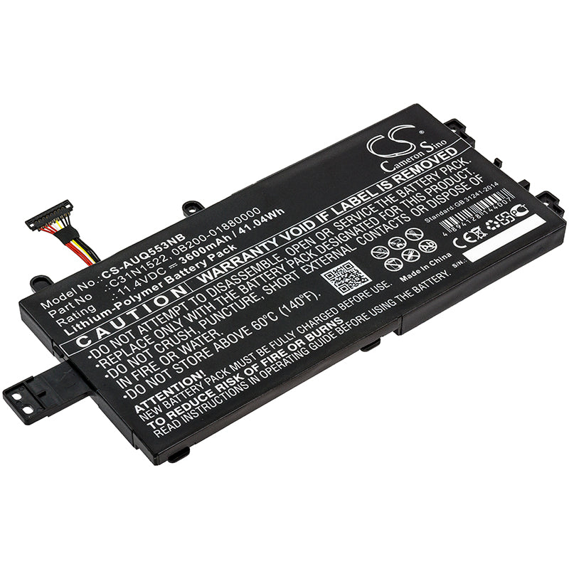 3600mAh Battery for Asus Q553U Q553UB-BSI7T13 Laptop - 41.04Wh 11.4V Li-Polymer - C31N1522 Replacement