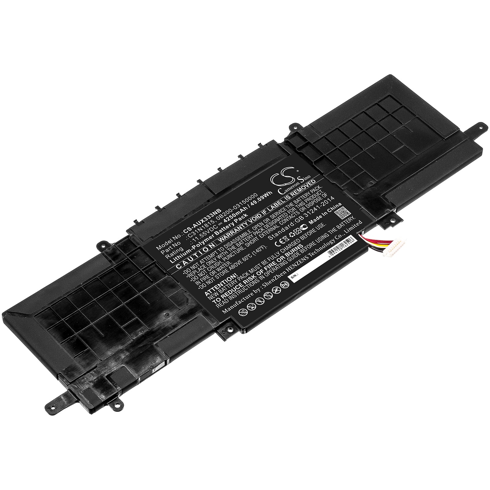 49.09Wh Laptop Battery for Asus ZenBook UX333FA UX333FN - 11.55V, 4250mAh, Li-Polymer Replacement
