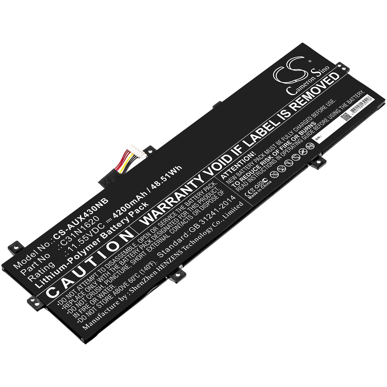 4200mAh Replacement Laptop Battery for Asus BX430 UX430 UX3400 Series - 11.55V, 48.51Wh Li-ion
