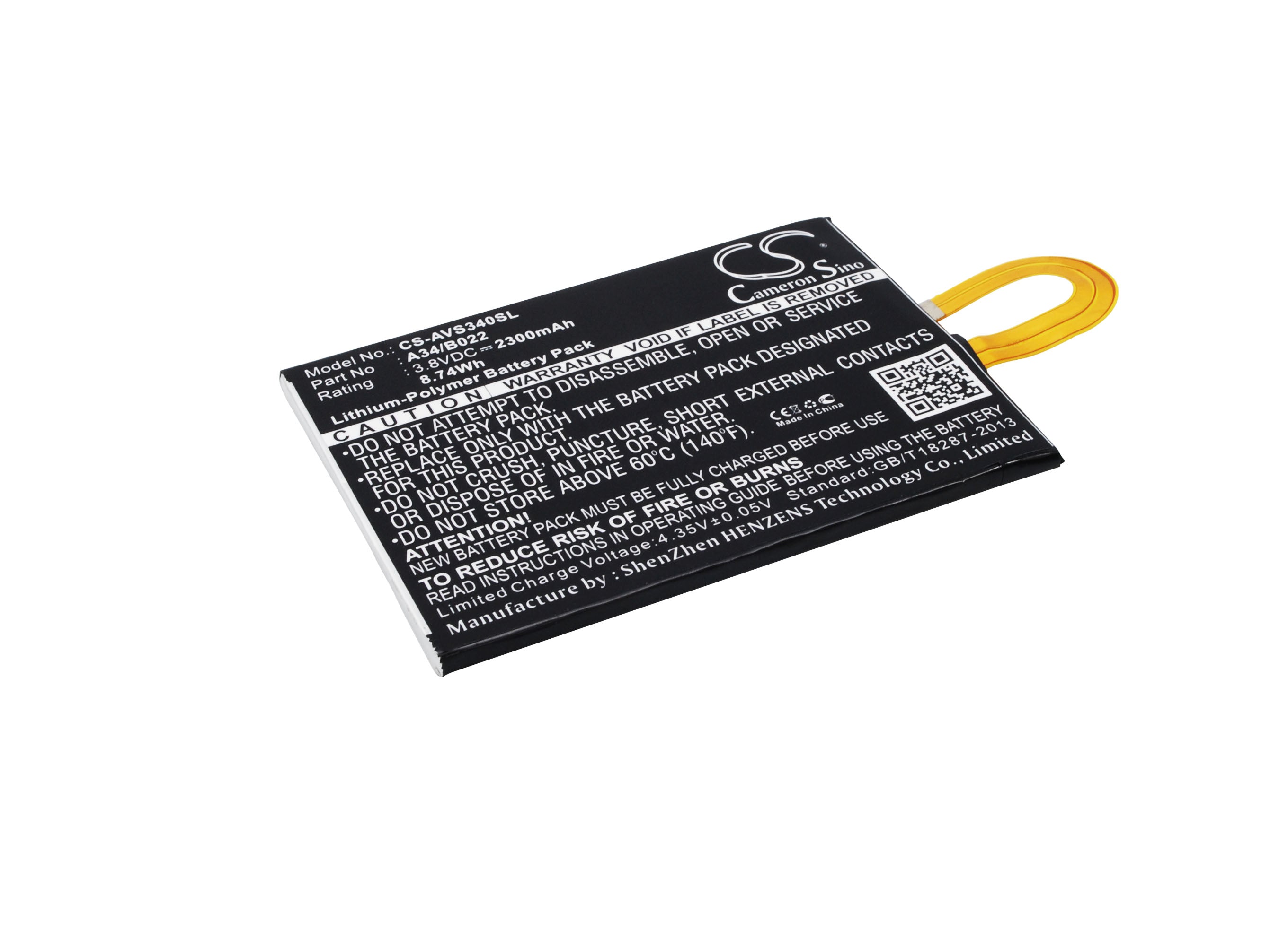 2300mAh Replacement Battery for Avus A34 - 3.8V Li-Polymer, Exact Fit (8.74Wh) - Smartphone Battery

