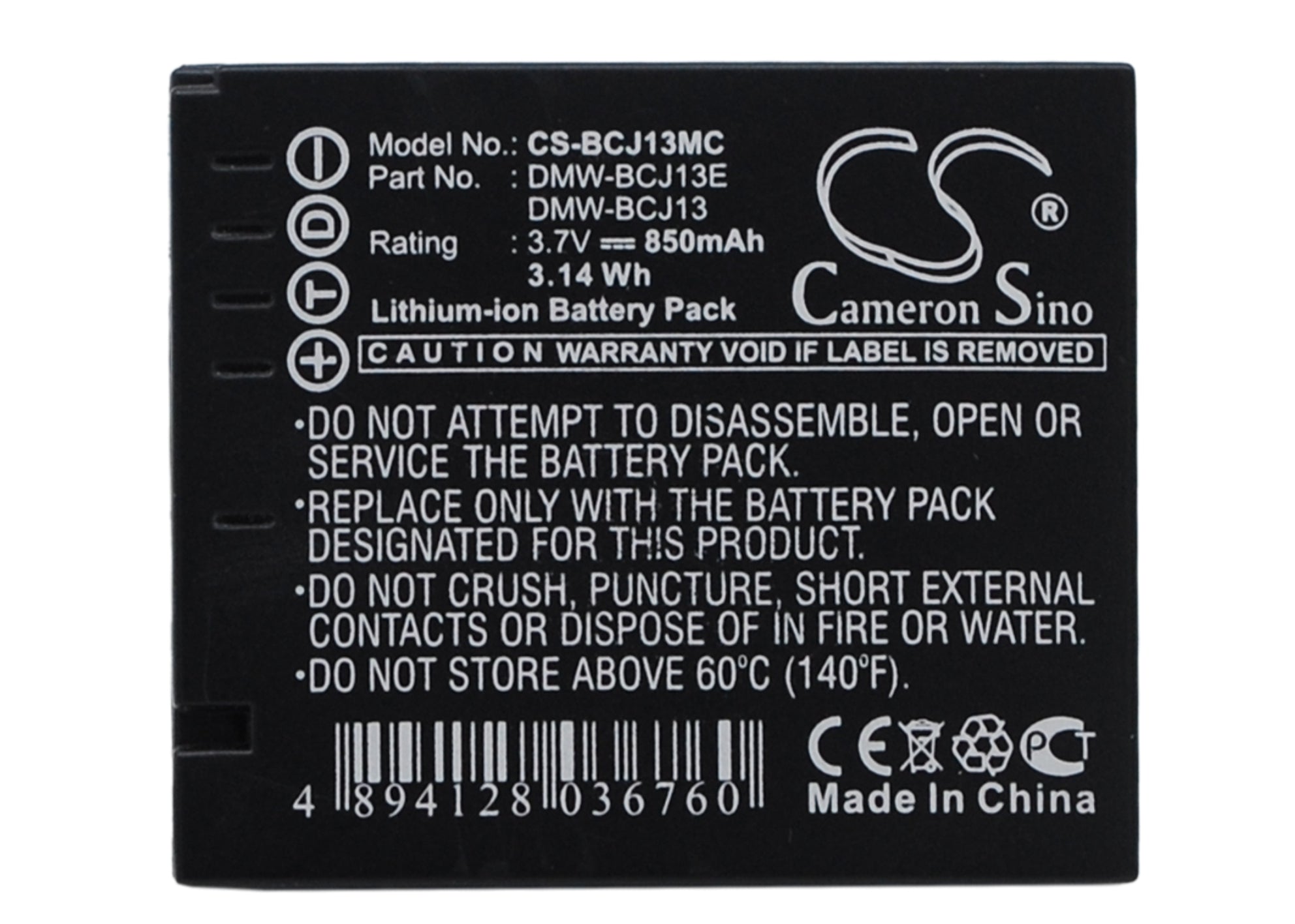 850mAh Replacement Battery for Leica D-LUX5/6, V-LUX 2/3 & Panasonic DMC-LX5/7 Cameras (3.7V 3.15Wh Li-ion)

