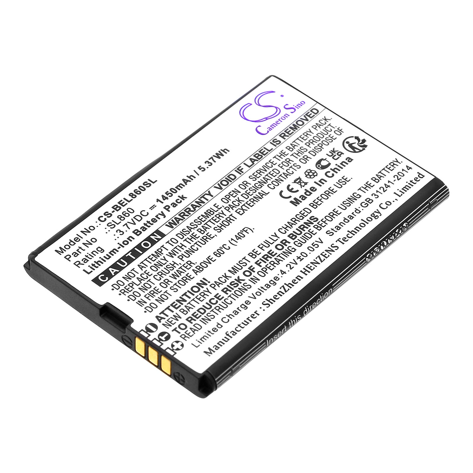 1450mAh 3.7V Replacement Battery for Bea-fon SL860 Touch & SL860_EU001B Smartphone - Lithium-ion Battery
