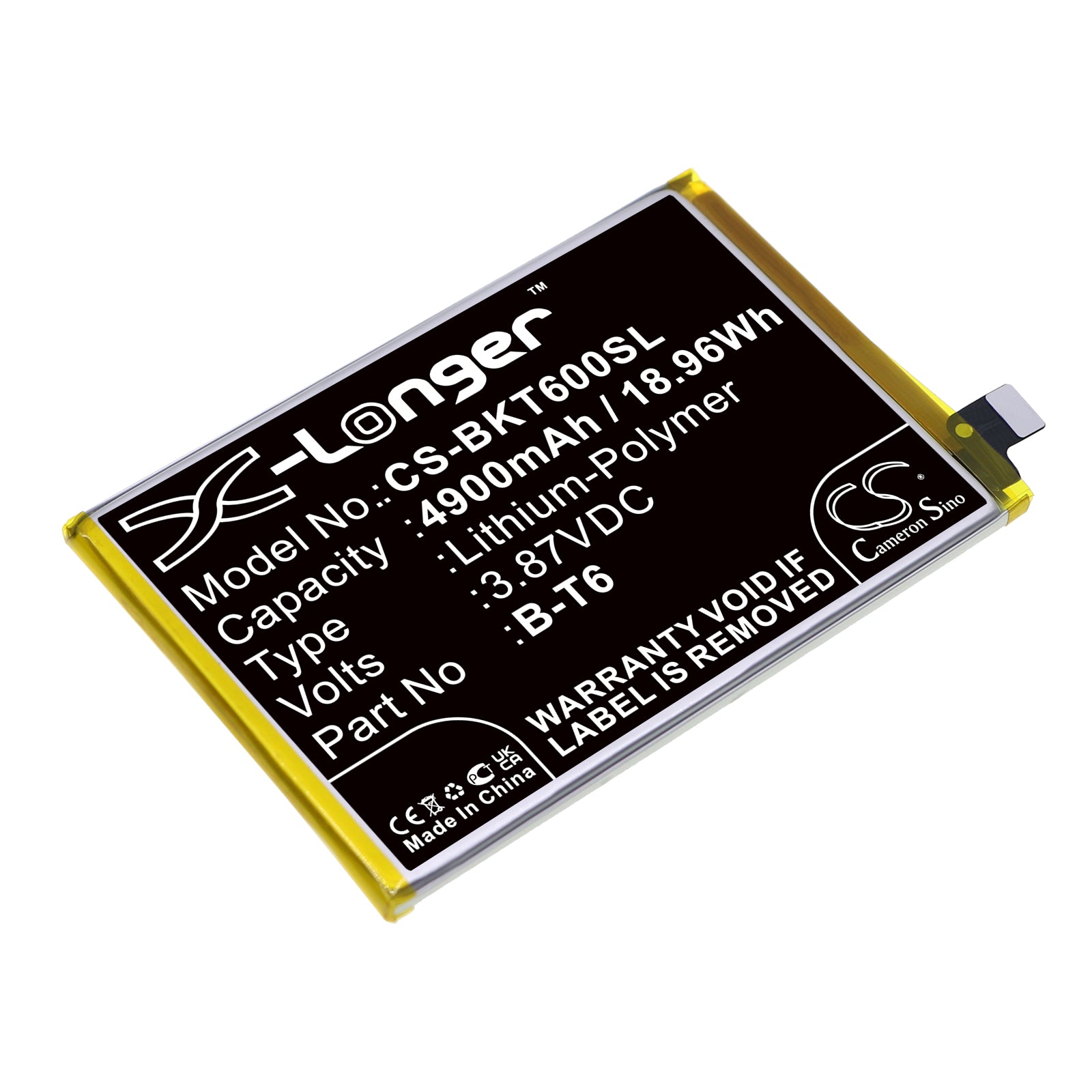 4900mAh Replacement Battery for VIVO IQOO Z6 5G (I2127) - B-T6 Model, 3.87V Li-Polymer Smartphone Battery 
