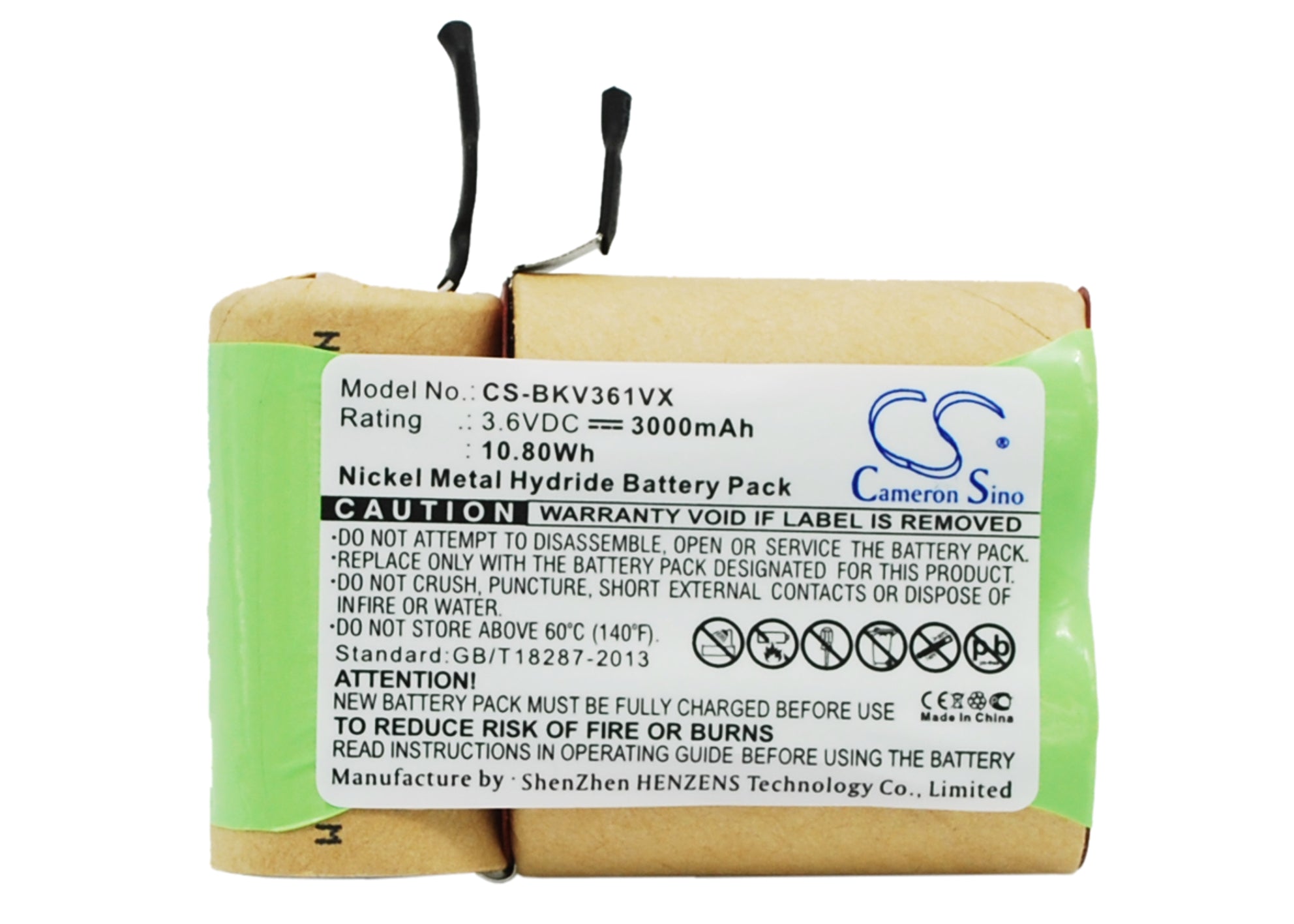 3.6V 3000mAh Ni-MH Replacement Battery for Black & Decker V3610 Vacuum - V3600, V3610V, V3610P, V3603 Series
