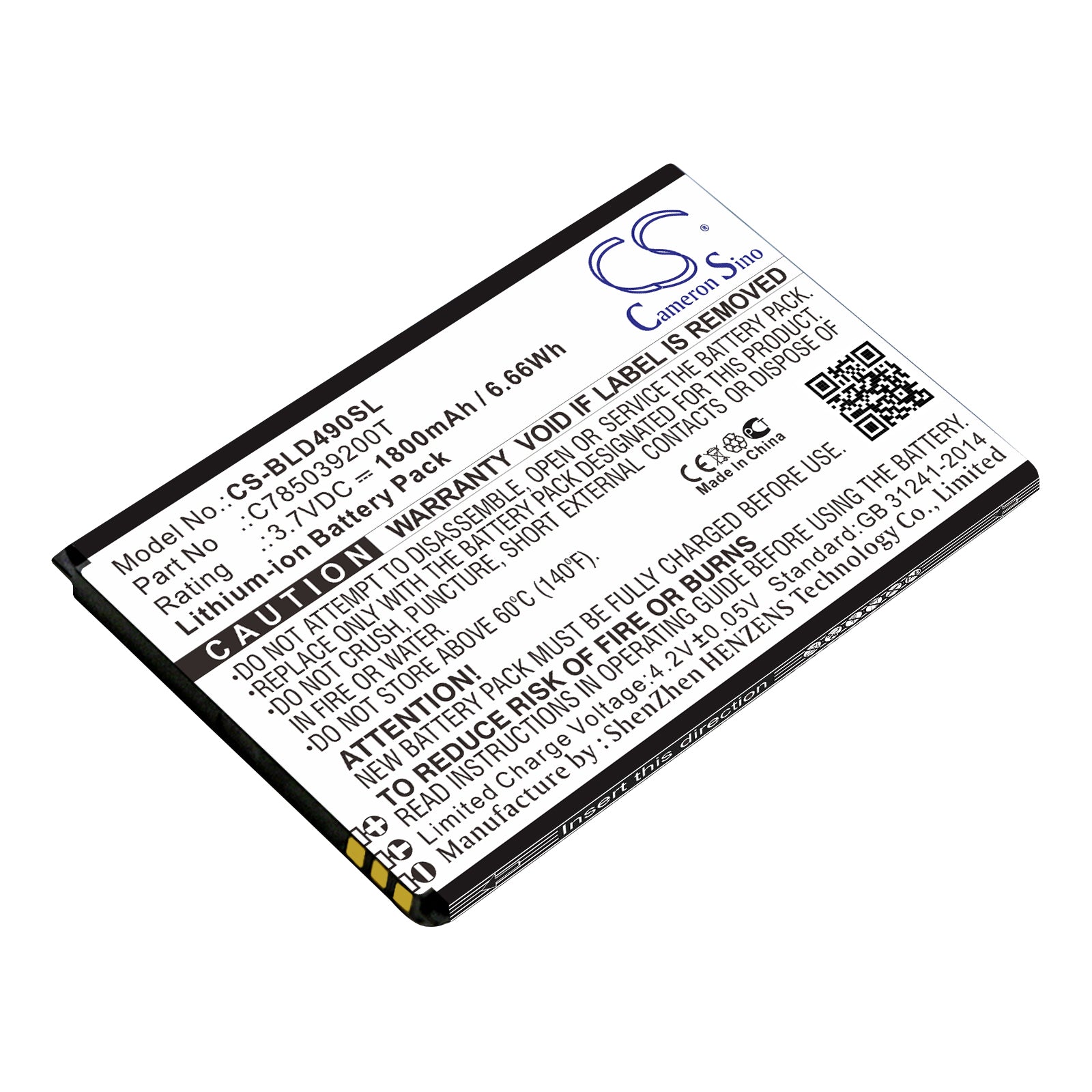 1800mAh Replacement Battery for BLU Dash G, X2, M2, D490, D110, D090 Series Phones - 3.7V Li-ion
