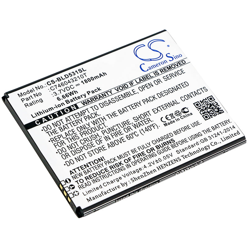 1800mAh Replacement Battery for BLU Studio 5.0K D530K & D531K Smartphones - 3.7V Li-ion Power Cell
