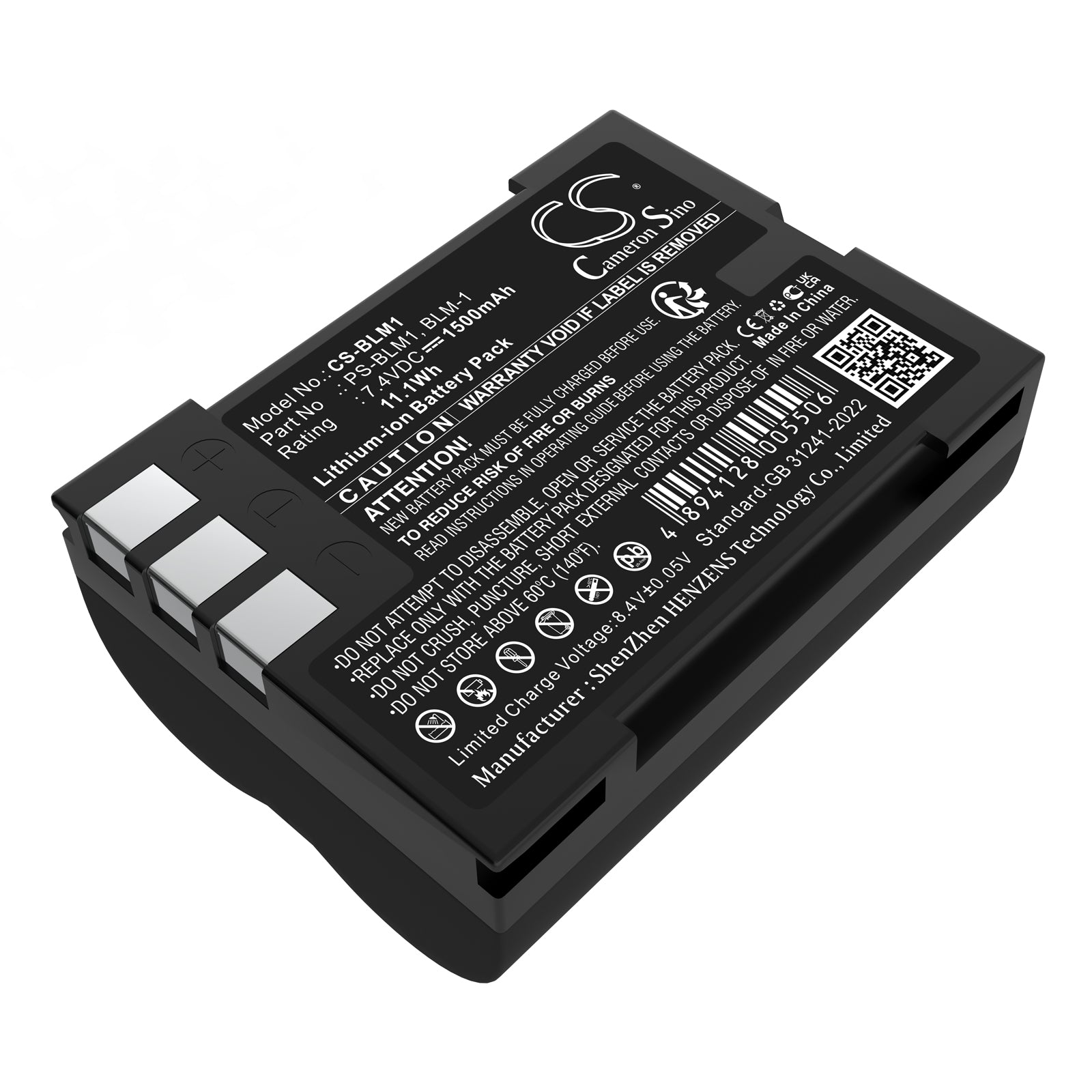 7.4V 1500mAh Li-ion Replacement Battery for Olympus Evolt E-300, E-500 & Camedia Digital Cameras - PS-BLM1/BLM1 Compatible
