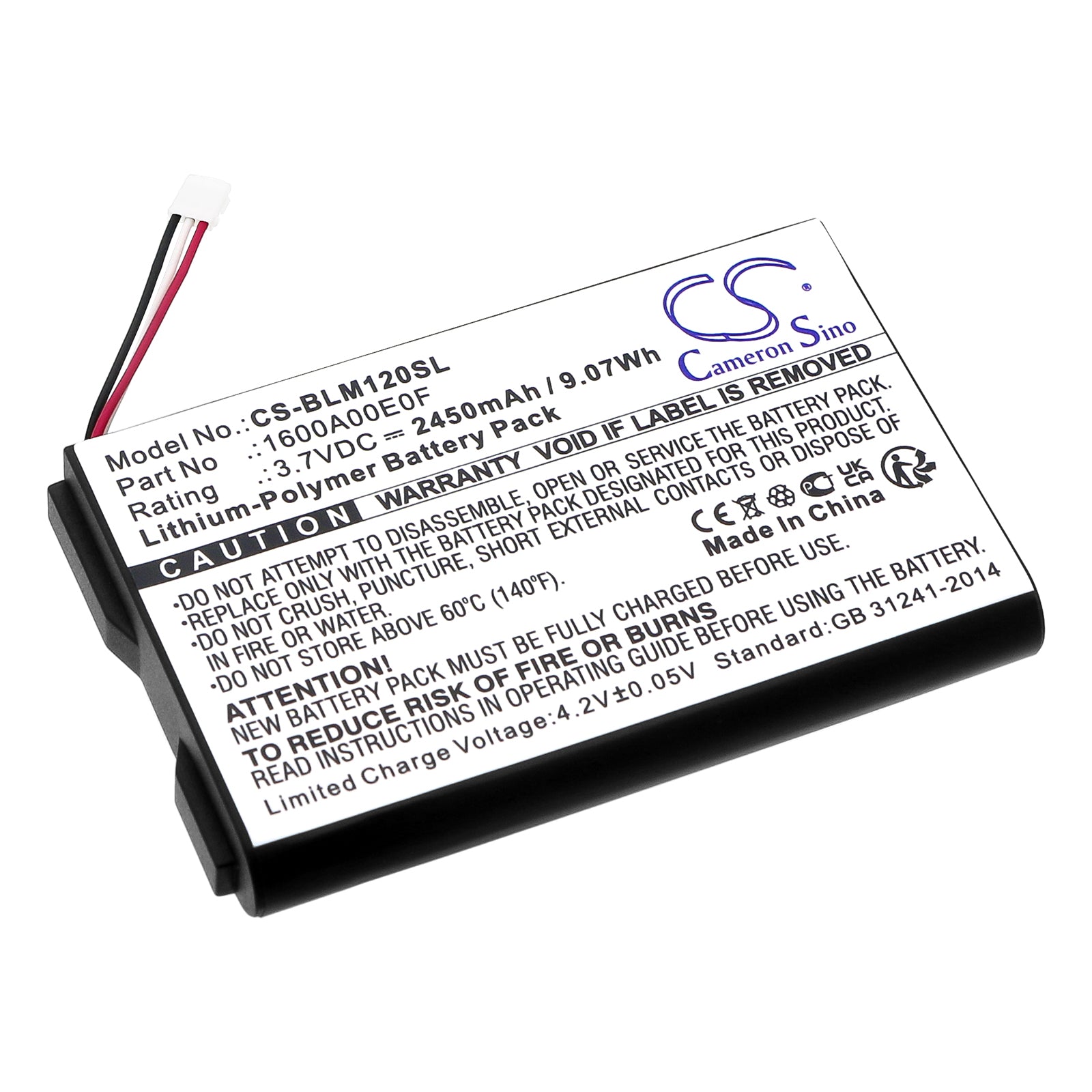 2450mAh Li-Polymer Replacement Battery for Bosch GLM120C, GLM150-27C Laser Distance Meters & 1600A00E0F
