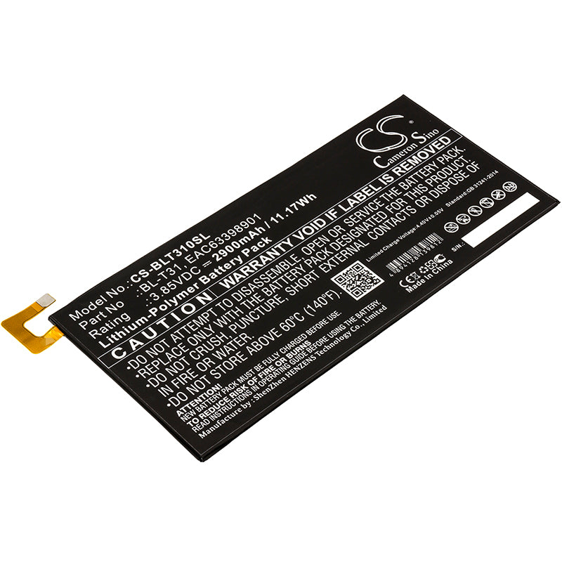 2900mAh Replacement Battery for LG G Pad F2 8.0 LTE LK460 Tablet - BL-T31, 3.85V, 11.17Wh
