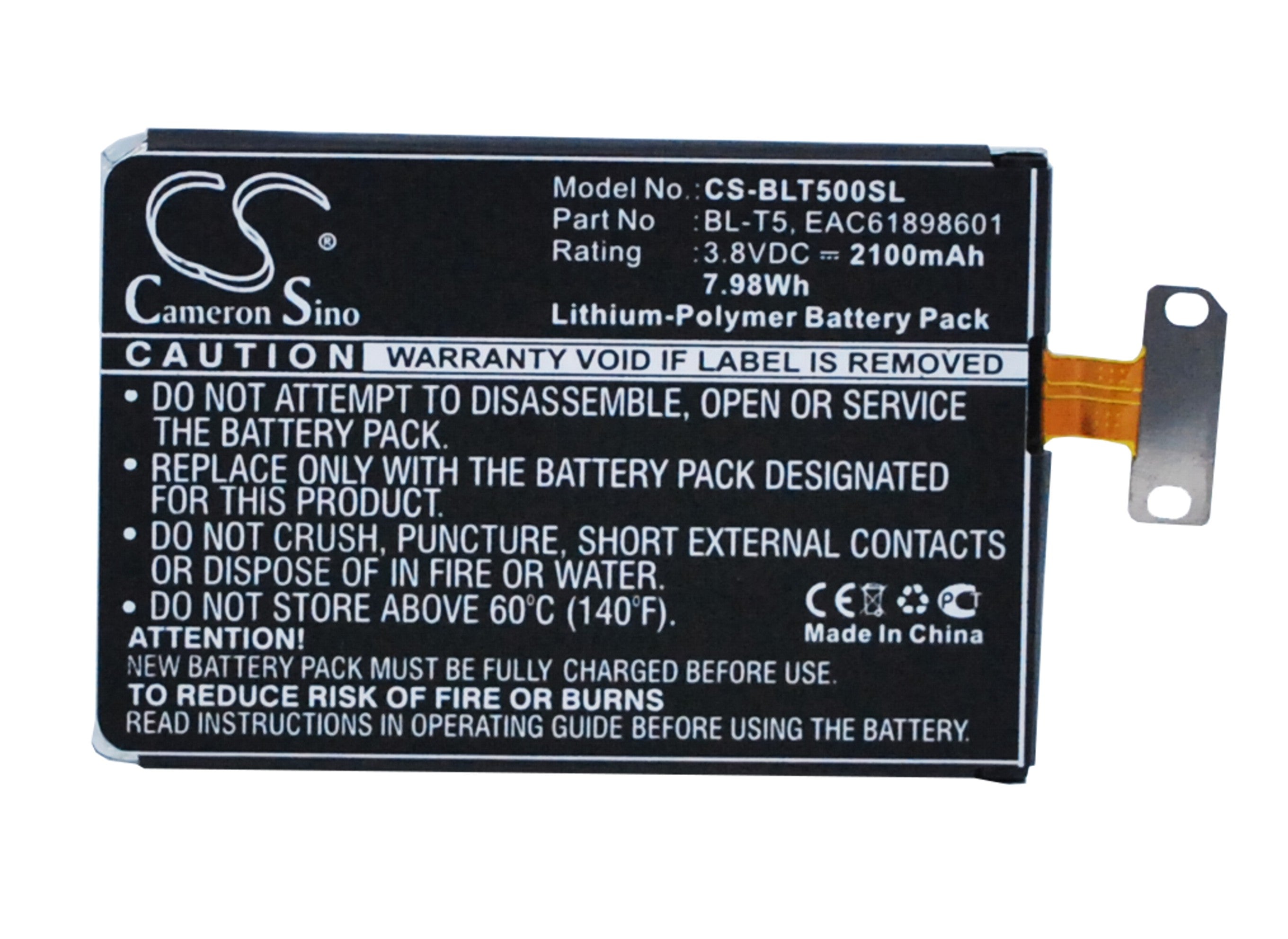2100mAh Replacement Battery for LG Nexus 4 E960 & Optimus G LS970 - BL-T5 Li-Polymer 3.8V - Phone Battery
