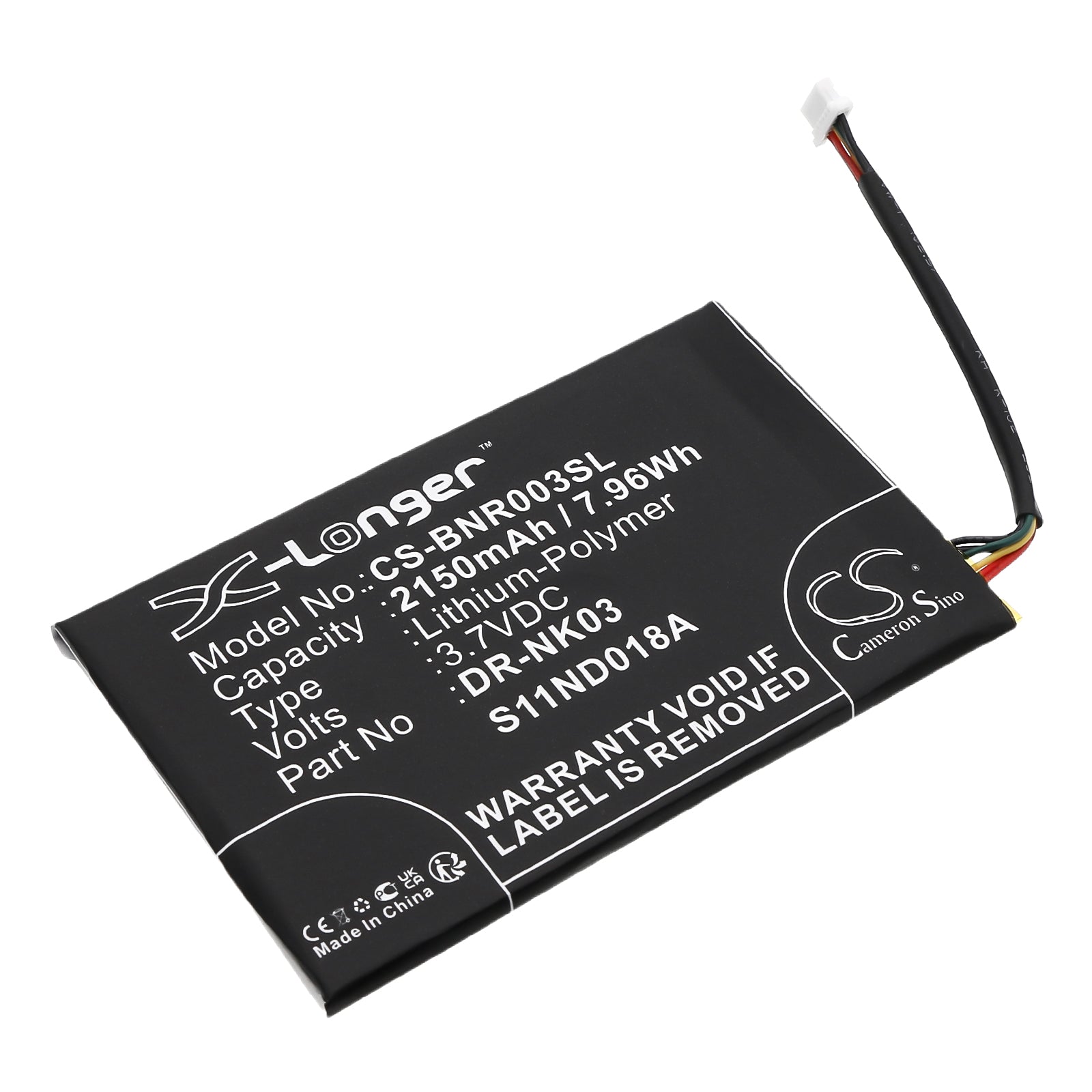 2150mAh 3.7V Li-Polymer Replacement Battery for Nook Simple Touch, BNRV300, BNTV350 E-Reader
