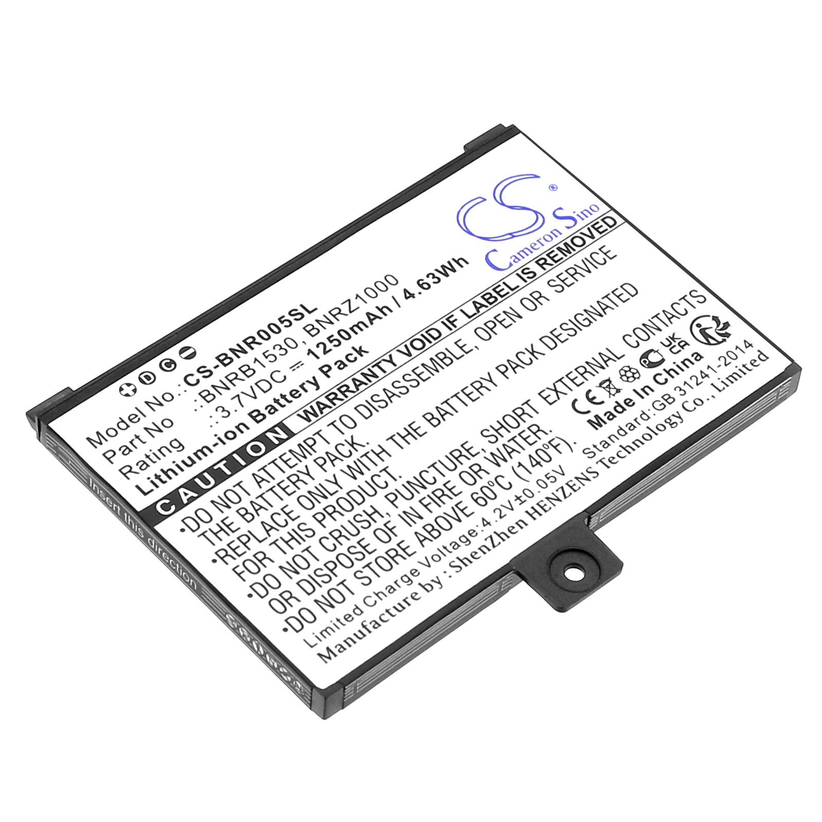 1250mAh Replacement Battery for Barnes & Noble Nook Classic, BNRZ100, BNRV100 E-reader (3.7V Li-ion)
