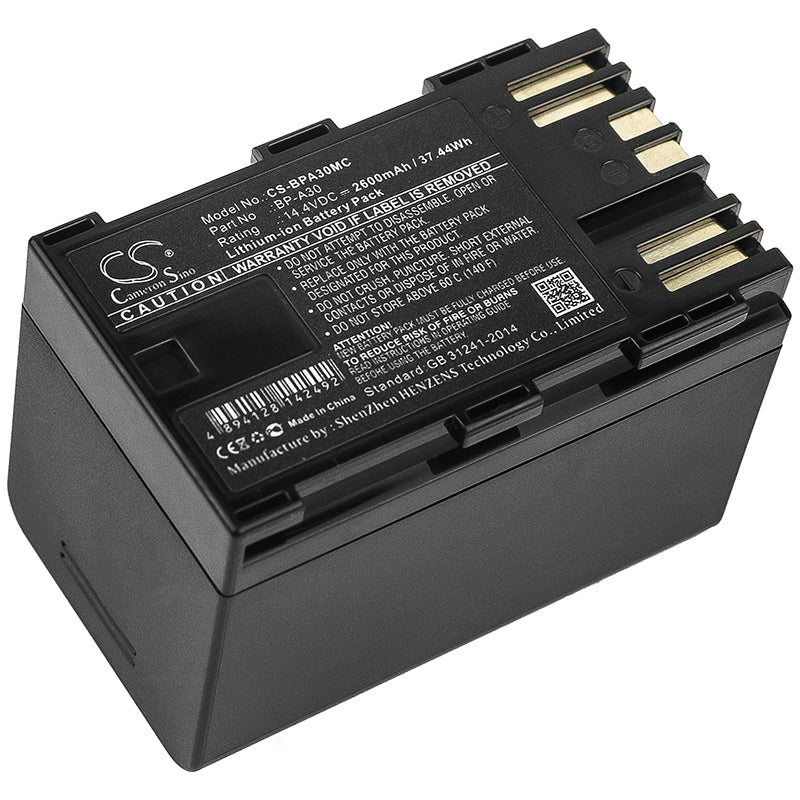2600mAh Battery for Canon EOS C200/C300 Mark II & XF705 Cameras (BP-A30 Compatible, 14.4V, 37.44Wh)
