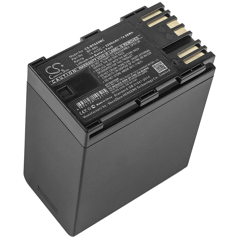 74.88Wh 5200mAh Li-ion Battery - Canon EOS C200, C300 Mark II, XF705 Camera Power - BP-A60 Replacement
