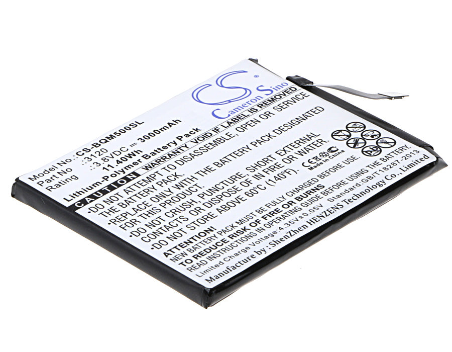 3000mAh Replacement Battery for BQ Aquaris M5 Smartphone - 3.8V Li-Polymer, 71.76x59.28x4.62mm
