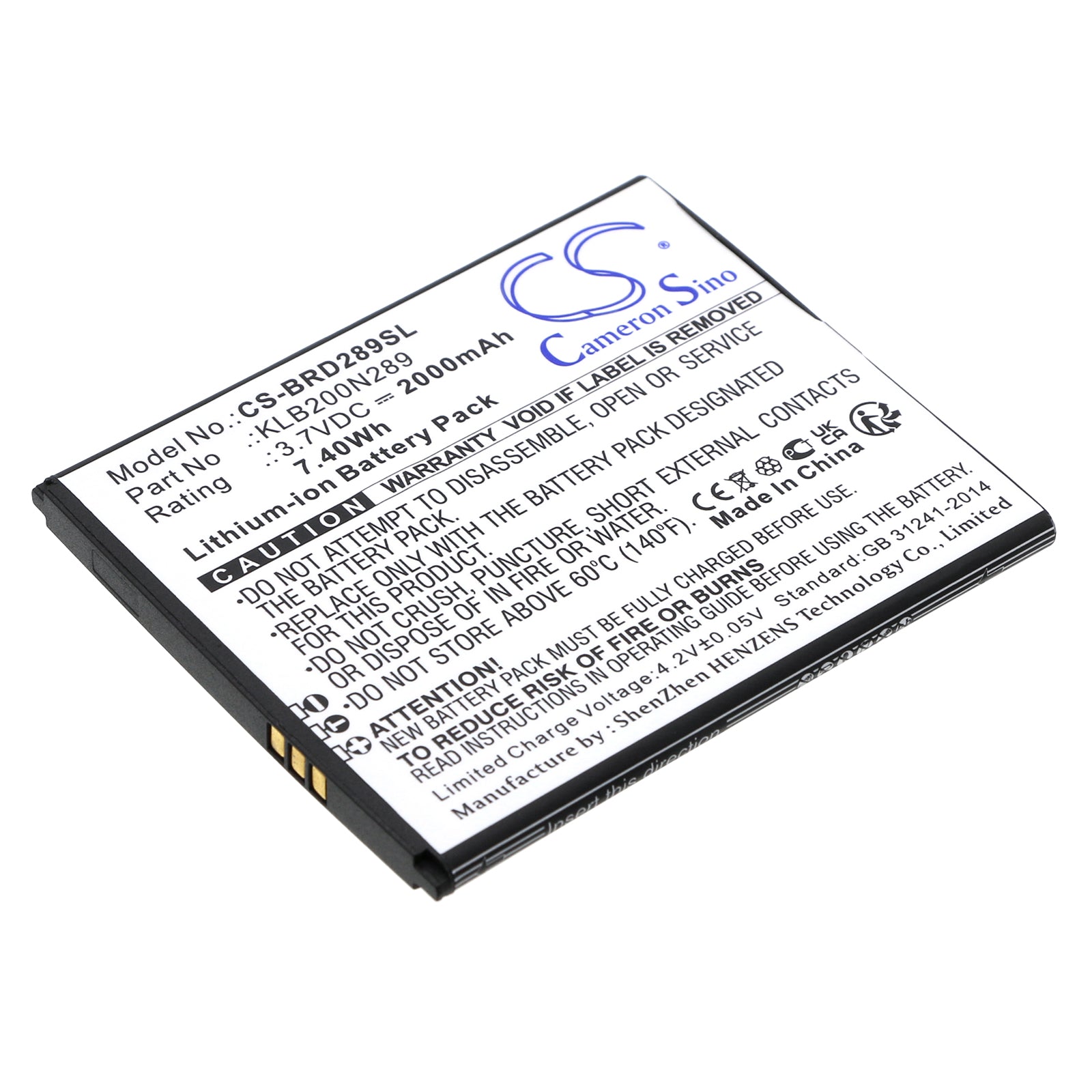 Brondi Centurion 1 Smartphone Battery - 2000mAh, 3.7V Li-ion Replacement - KLB200N289
