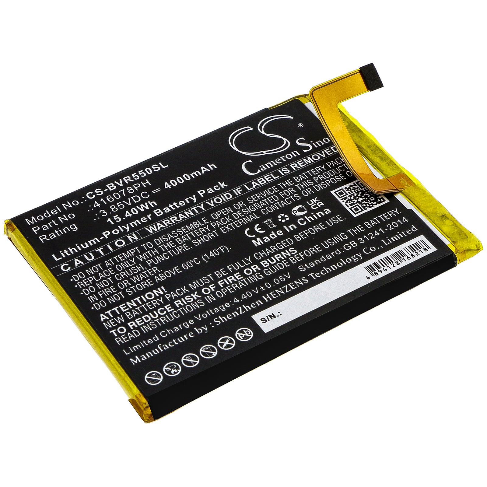 4000mAh Replacement Battery for Blackview BV5500 - 3.85V Li-Polymer - BV5500 Pro Compatible Smartphone Power Cell - Model 416078PH
