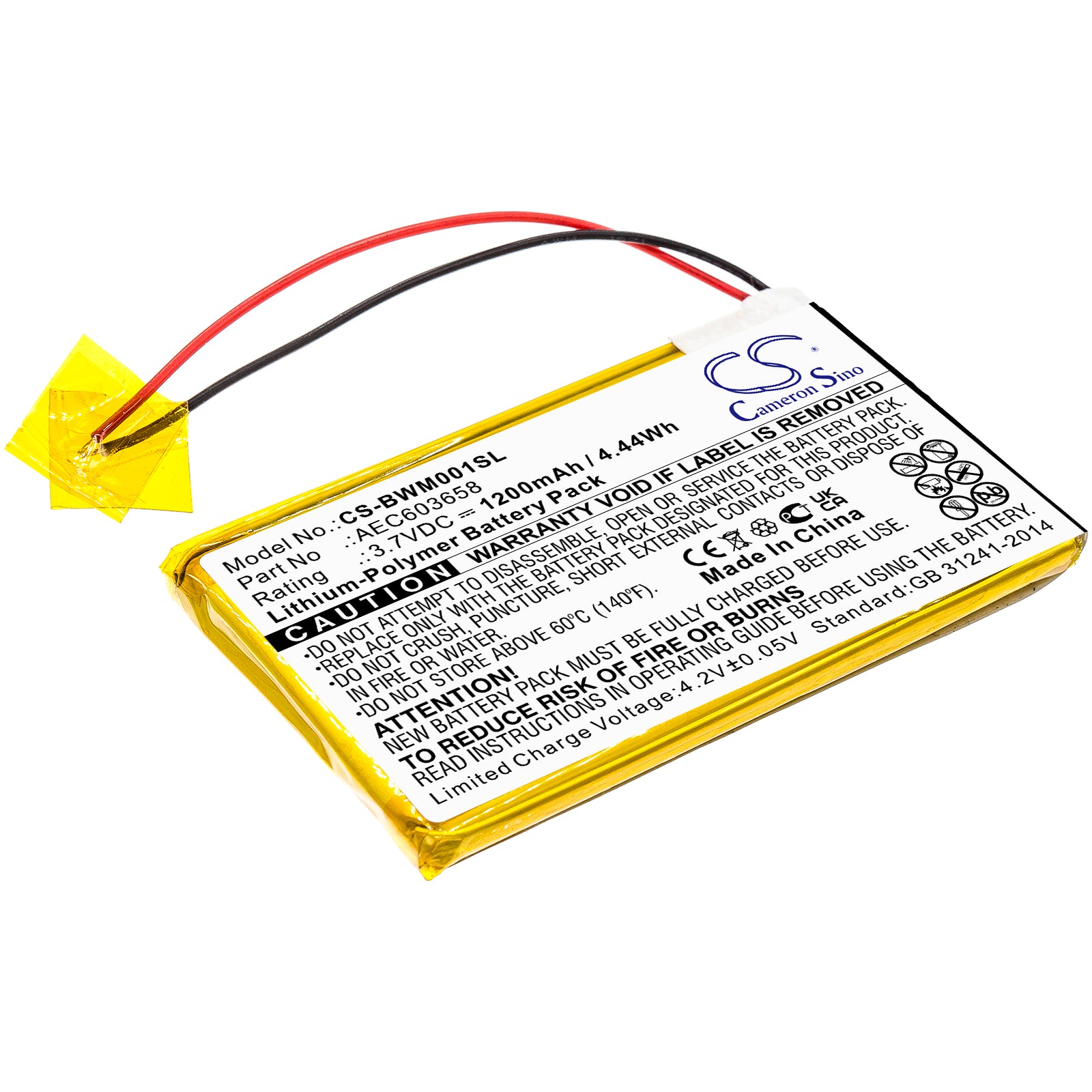 1200mAh Replacement Battery for BW GasAlert Microclip XL Gas Detector - 3.7V Li-Polymer - MCXL-MPCB1, MC-XW00 Series
