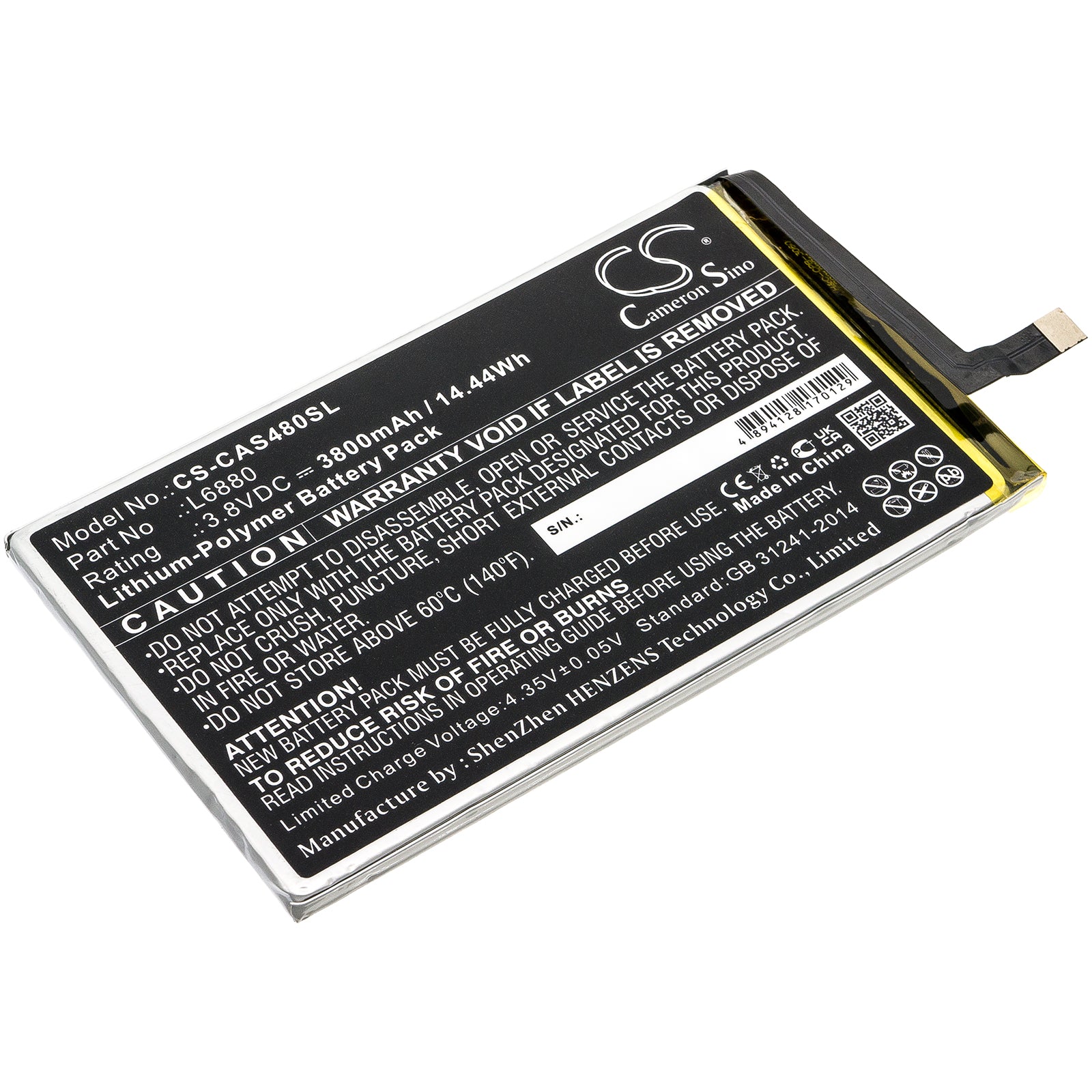 3800mAh Replacement Battery for CAT S48C Smartphone - 3.8V Li-Polymer, CAT L6880 Compatible 
