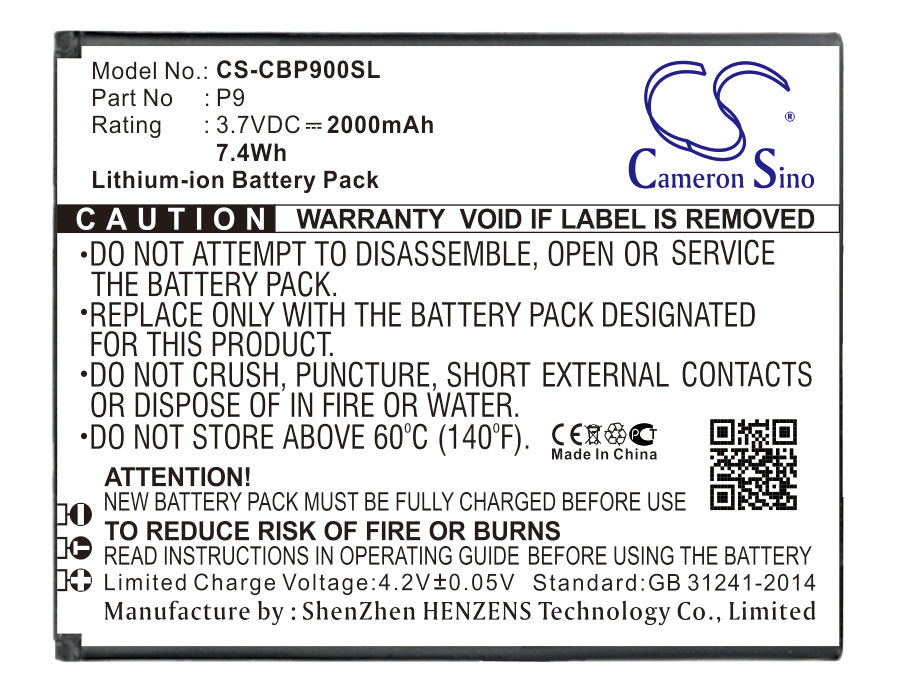 Cubot P9 Smartphone Battery Replacement - 2000mAh, 3.7V, 7.4Wh Li-ion - Power Cell for Extended Use 
