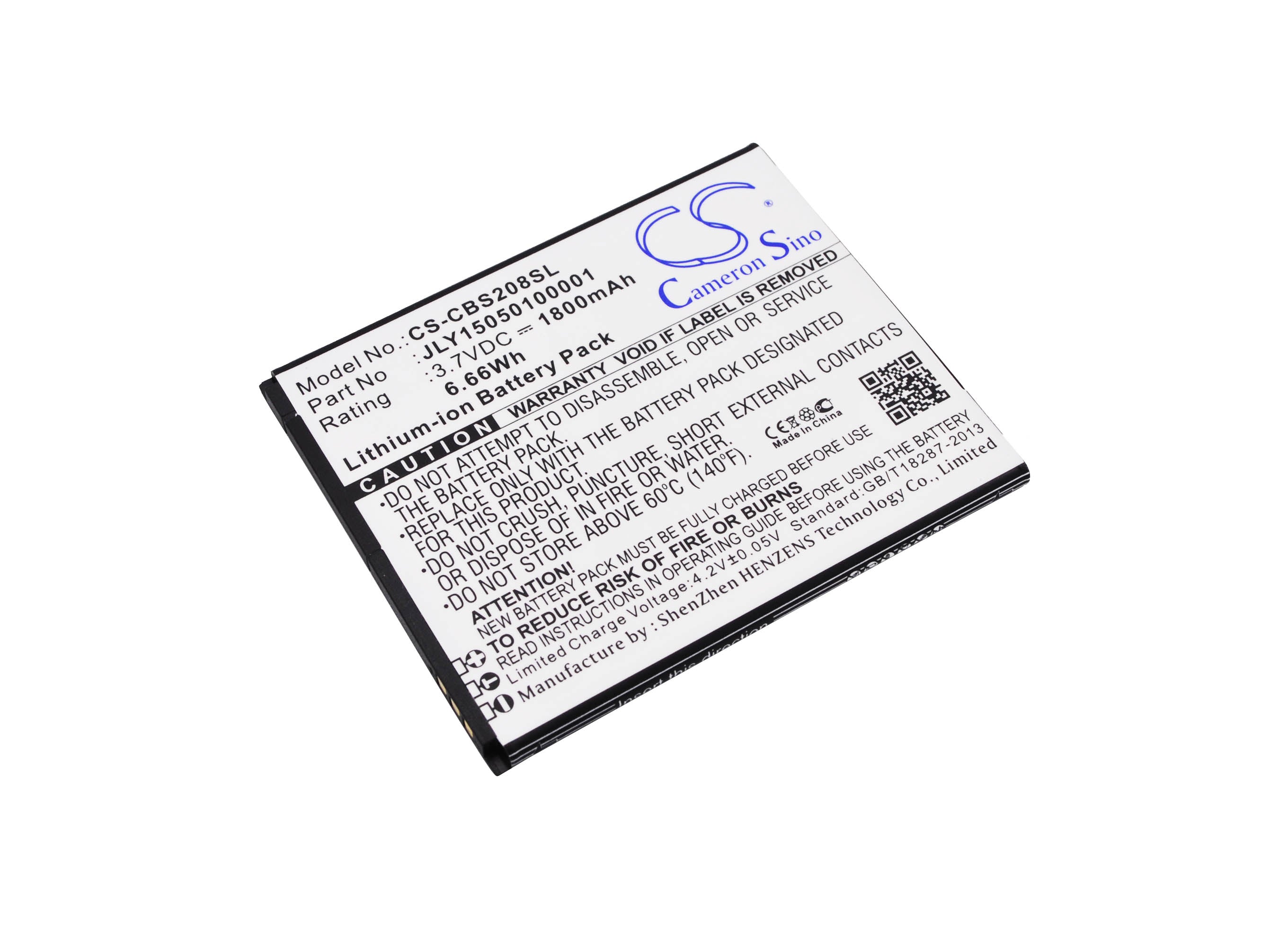 1800mAh Replacement Battery for Cubot S208A, S208 & Alta Calidad B10 Smartphones - 3.7V Li-ion, 70.65x59.80x4.10mm
