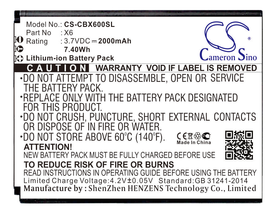 Cubot X6 Replacement Battery - 2000mAh 3.7V Li-ion - High Capacity Power - Phone Repair

