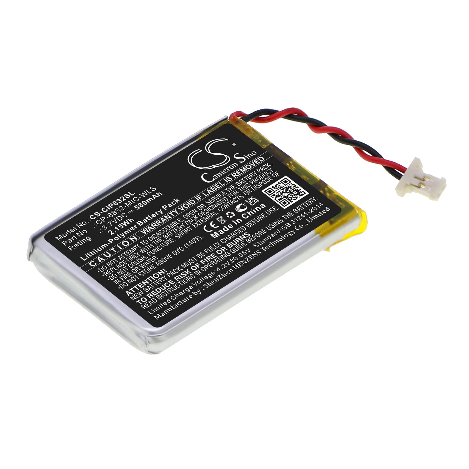 580mAh Replacement Battery for Cisco CP-8832 Wireless Expansion Microphone - 3.7V Li-Polymer

