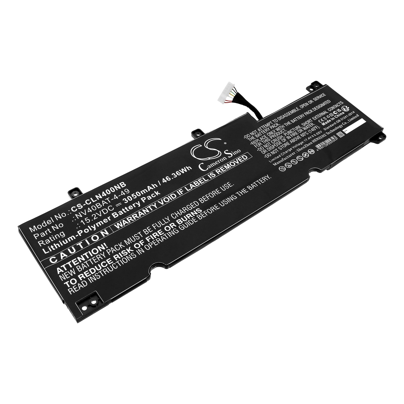 46.36Wh Li-ion Battery for Clevo NV40/41/45 & Sony VAIO FH14 Laptop - 15.2V 3050mAh Replacement
