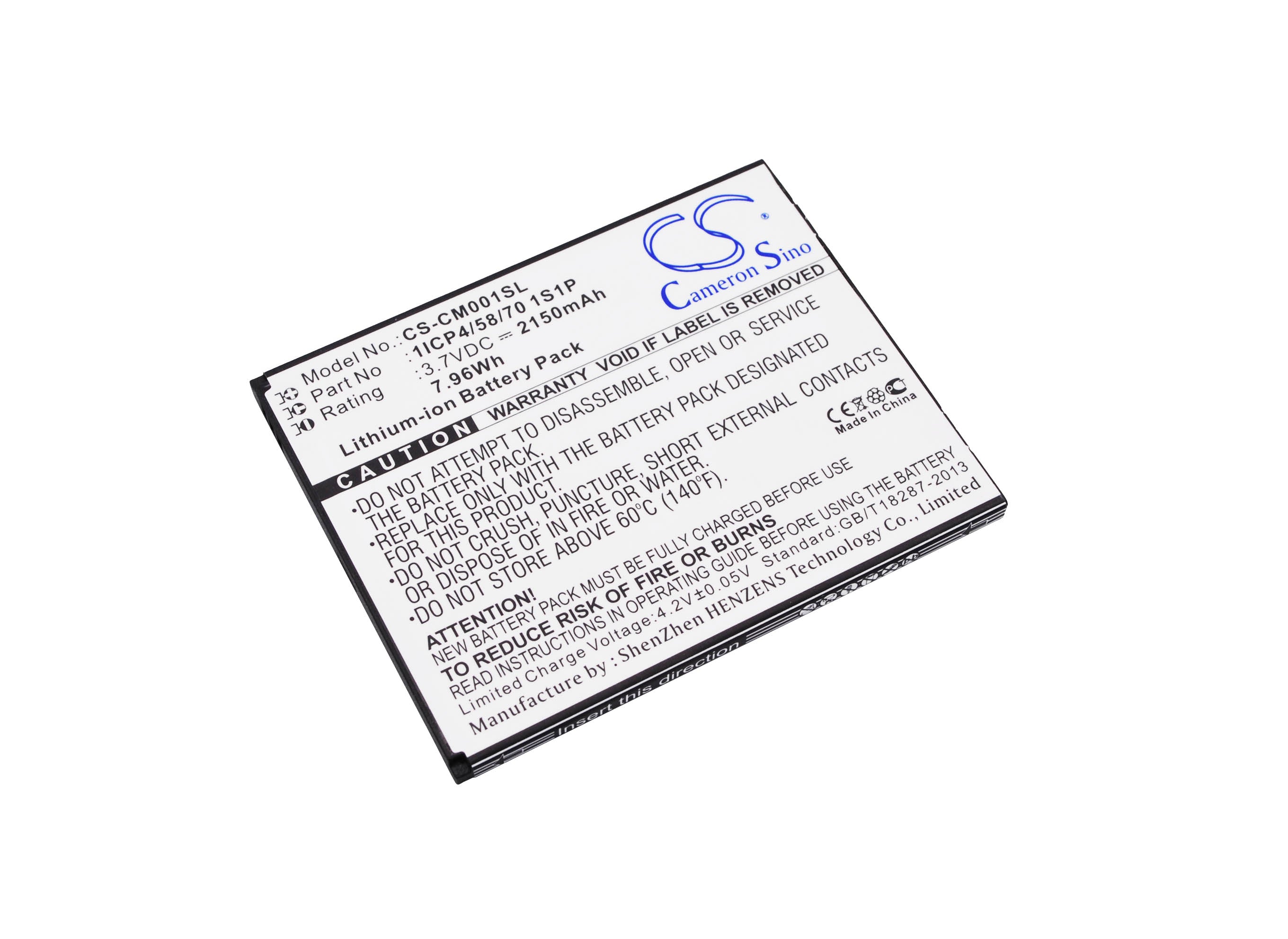 7.96Wh Li-ion Battery Pack 3.7V for IoT Devices: 75.83x61.18x4.25mm, 1ICP4/58/70, 1S1P, Replacement Module
