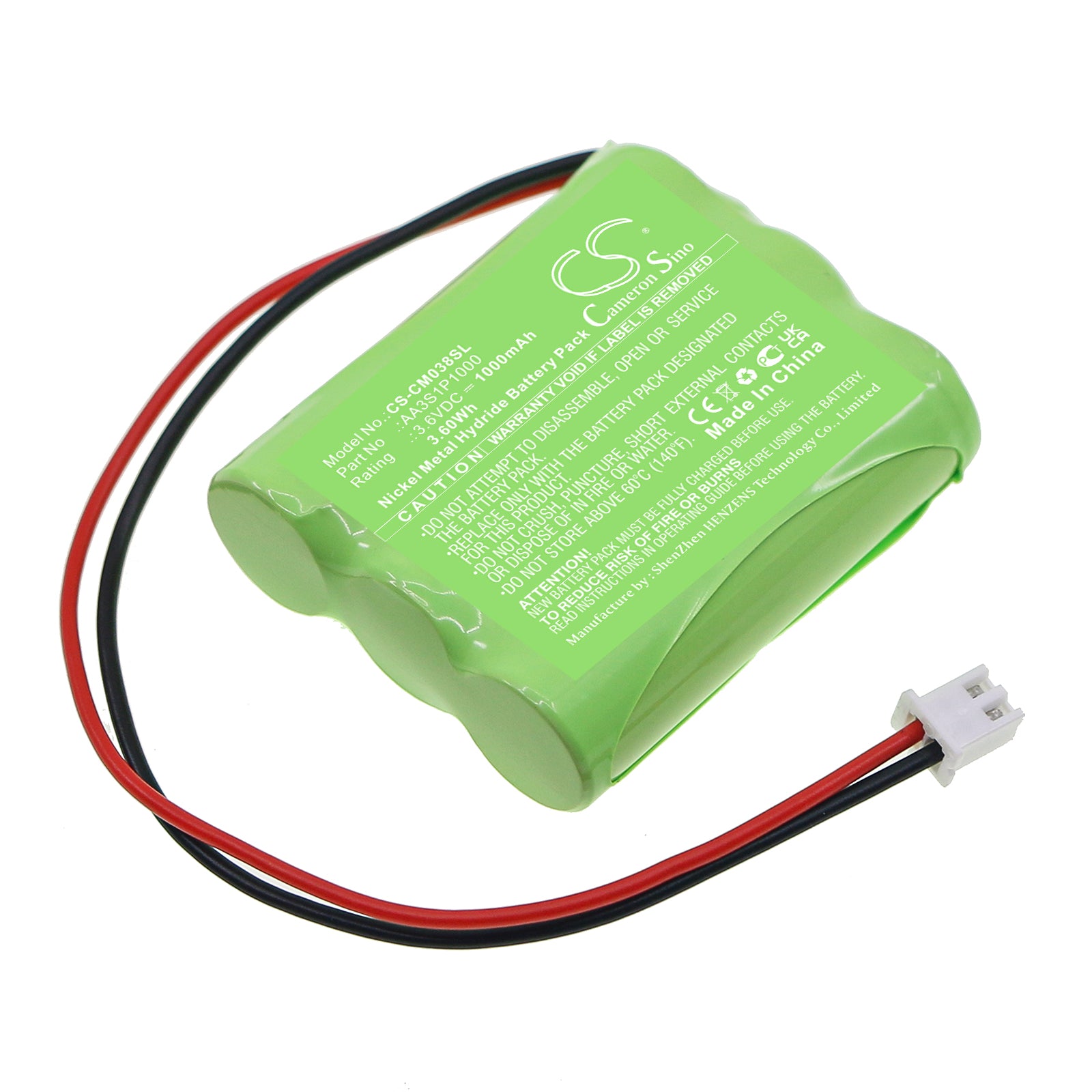 Custom Ni-MH Battery Pack: AA3S1P 3.6V 1000mAh - Application Specific, 51.1x42.2x14.6mm Dimensions
